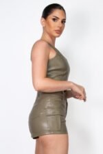 Faux Leather Square Zippered Crop Top - Image 11
