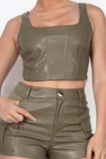 Faux Leather Square Zippered Crop Top - Image 12