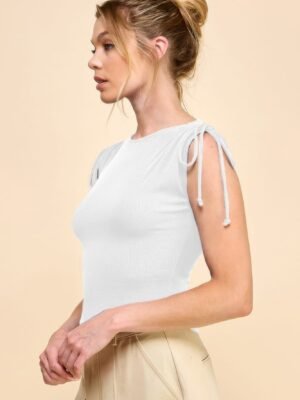 Ruching Shoulder Ribbed Top