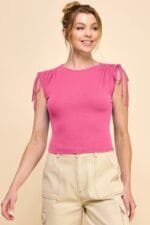 Ruching Shoulder Ribbed Top