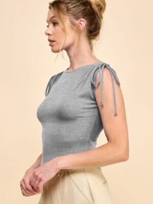 Ruching Shoulder Ribbed Top