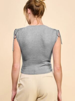 Ruching Shoulder Ribbed Top