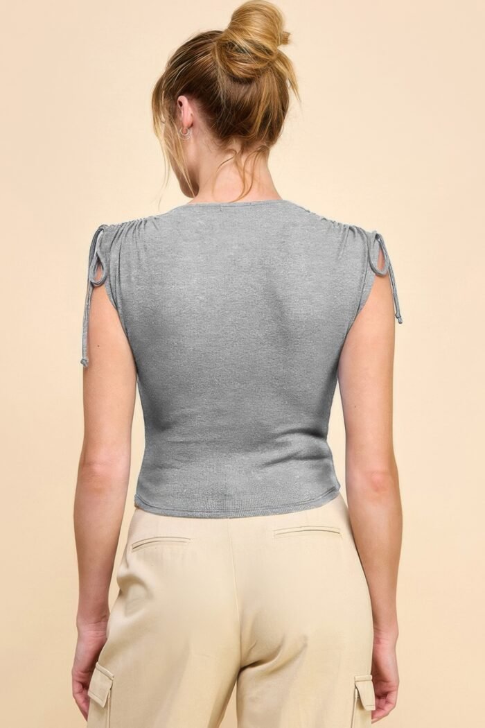 Ruching shoulder ribbed top - image 3