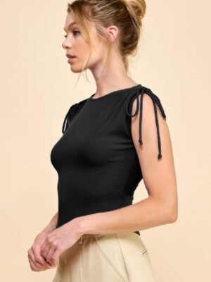 Ruching Shoulder Ribbed Top