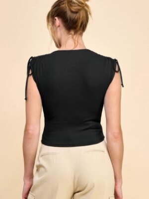 Ruching Shoulder Ribbed Top