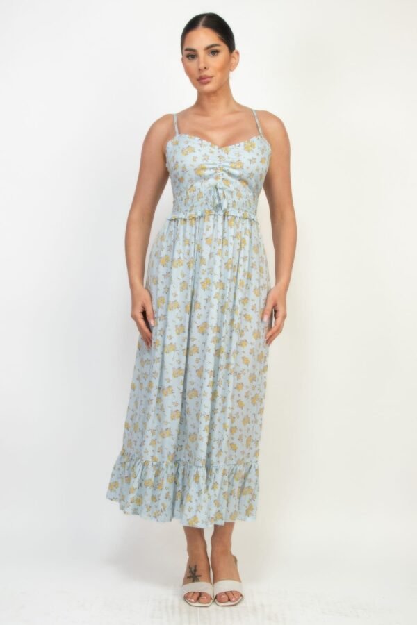 Ruched Ditsy Ruffled Hem Dress