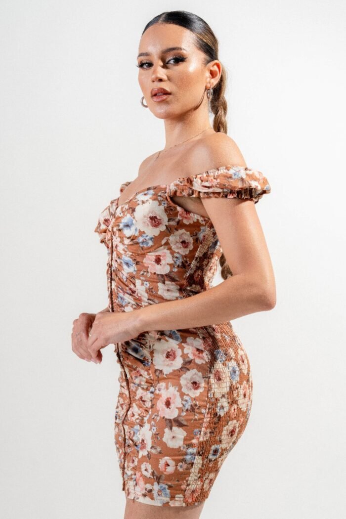 Strech poplin print mini dress