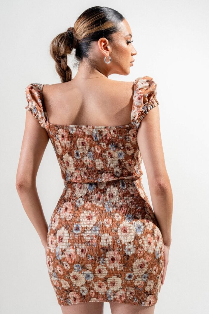 Strech poplin print mini dress