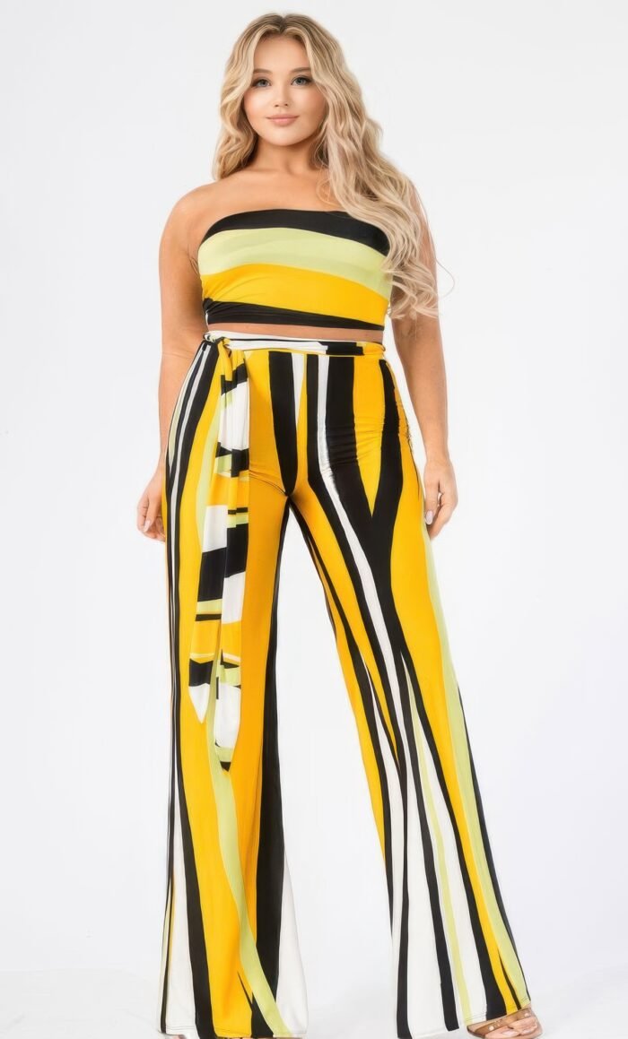 Plus colorblock stripe 2 piece pants set