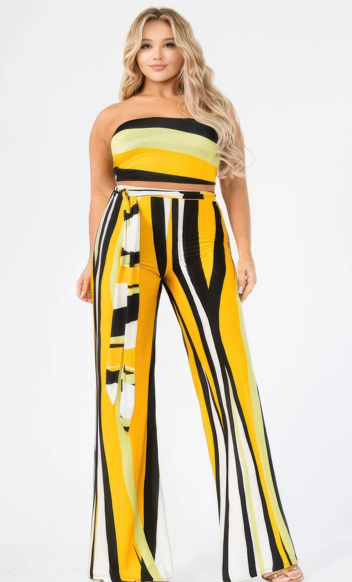 Plus Colorblock Stripe 2 Piece Pants Set