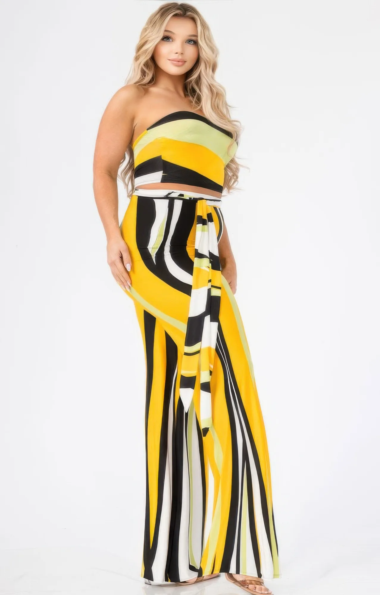 Plus Colorblock Stripe 2 Piece Pants Set