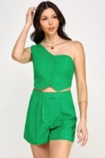 One Shoulder Vest And Shorts Set - Image 3