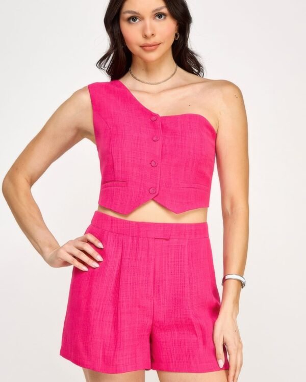 One Shoulder Vest And Shorts Set