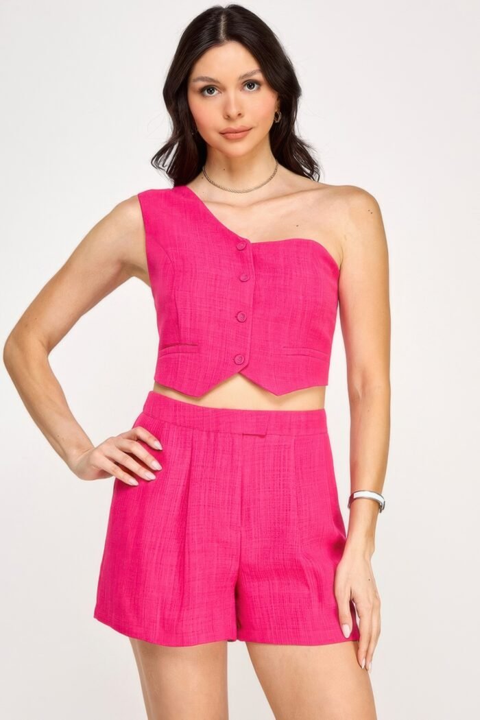 One shoulder vest and shorts set - image 2