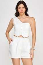 One Shoulder Vest And Shorts Set