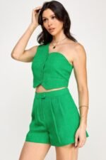 One Shoulder Vest And Shorts Set - Image 5