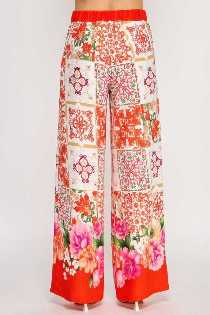 Printed wide leg pants with elastic back