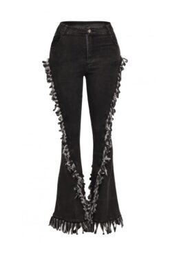 Distressed Fringe Denim Flared Pant