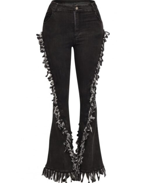 Distressed Fringe Denim Flared Pant