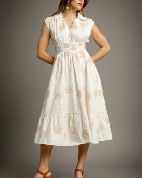 tropical breeze embroidered midi dress