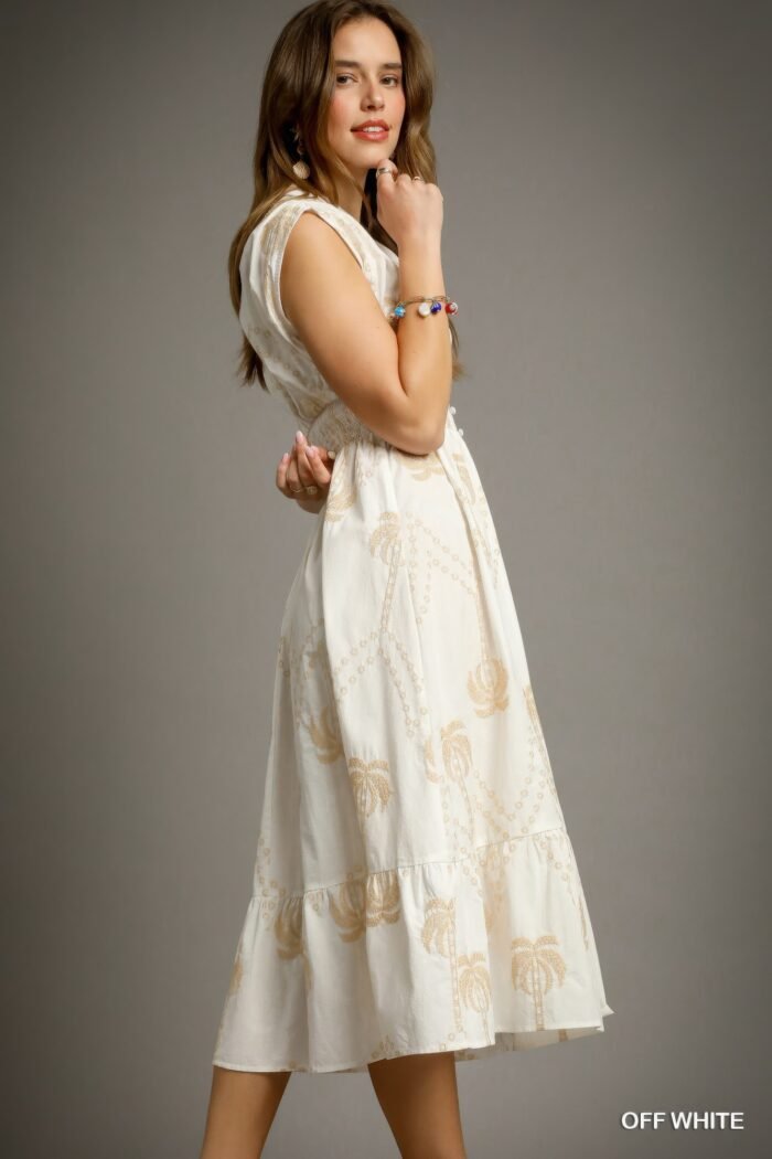 Tropical breeze embroidered midi dress