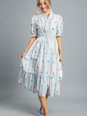 Vibrant Ruffle Smocked Midi Dress