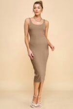 Scoop Neck Rib Linning Double Layered Tank Dress