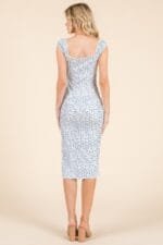 Cap Sleeve Shirred Printed Midi Dress W/ Side Slit