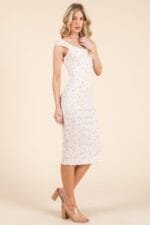 Cap Sleeve Shirred Printed Midi Dress W/ Side Slit