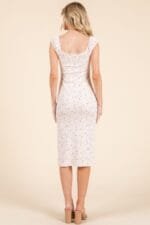 Cap Sleeve Shirred Printed Midi Dress W/ Side Slit