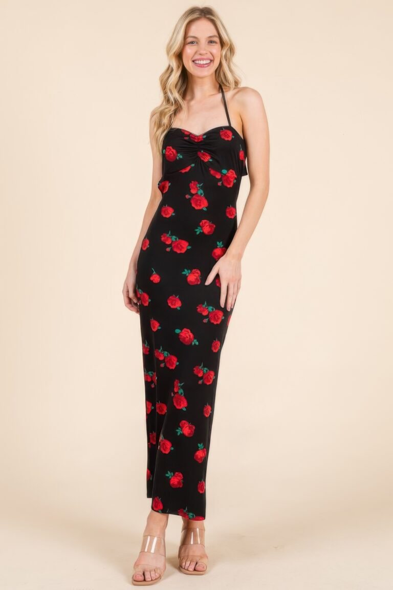 Sweet heart gathered open back print midi dress - image 1
