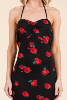 Sweet Heart Gathered Open Back Print Midi Dress - Image 3
