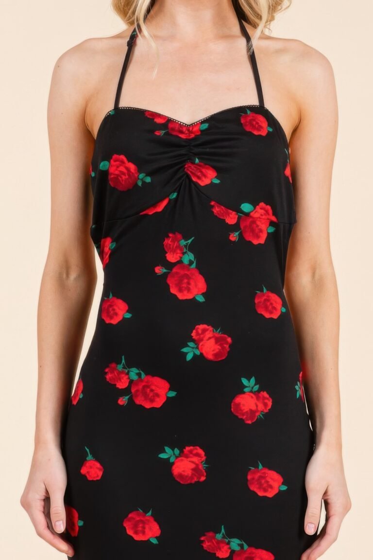 Sweet heart gathered open back print midi dress - image 3