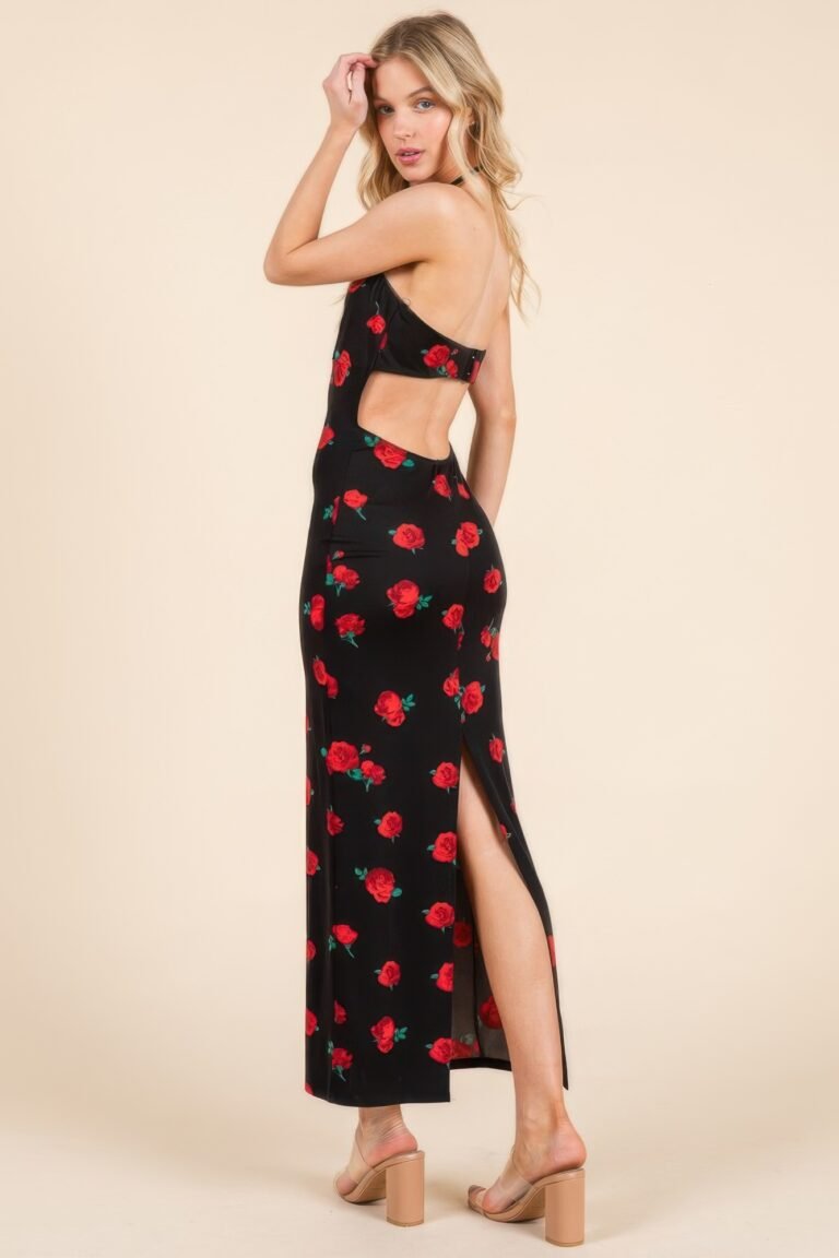 Sweet heart gathered open back print midi dress - image 4