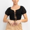 Back Shirred Ruffled Lace-up Crop Top
