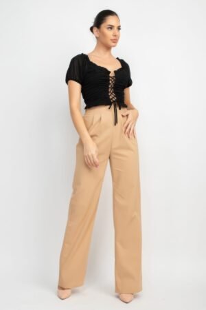 Back Shirred Ruffled Lace-up Crop Top