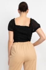 Back Shirred Ruffled Lace-up Crop Top