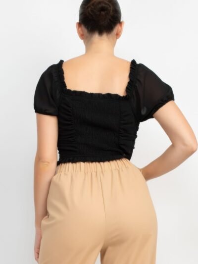 Back Shirred Ruffled Lace-up Crop Top