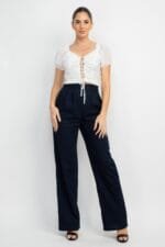 Back Shirred Ruffled Lace-up Crop Top