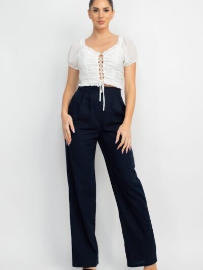 Back Shirred Ruffled Lace-up Crop Top