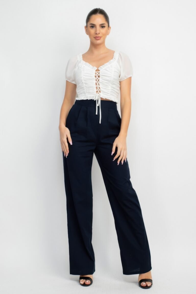 Back shirred ruffled lace-up crop top - image 7