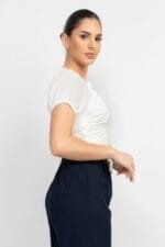 Back Shirred Ruffled Lace-up Crop Top