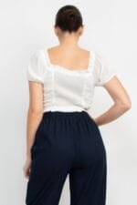 Back Shirred Ruffled Lace-up Crop Top
