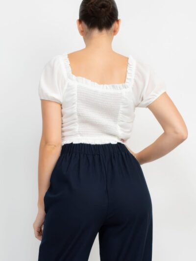 Back Shirred Ruffled Lace-up Crop Top
