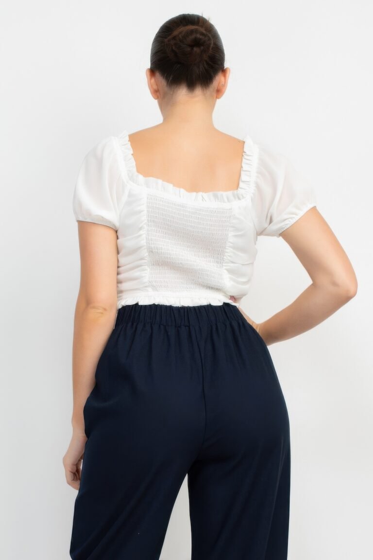 Back shirred ruffled lace-up crop top - image 10