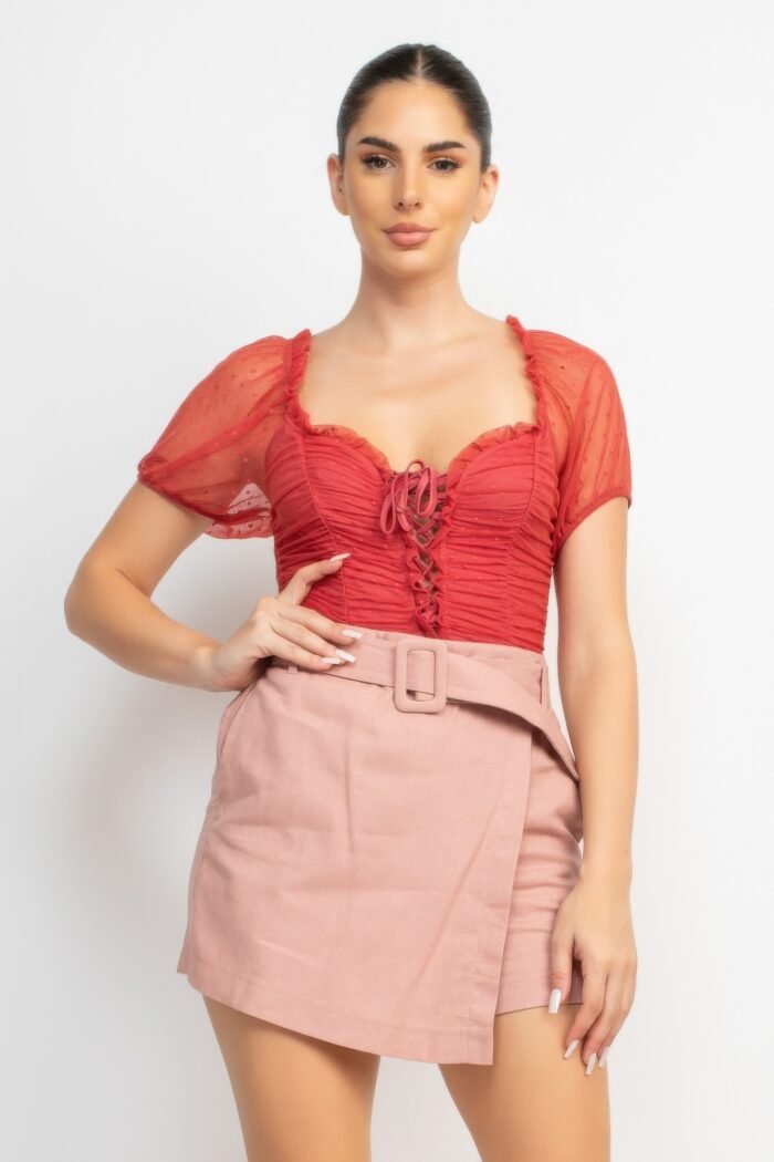 Shirred Mesh Sleeve Bodysuit - Image 12