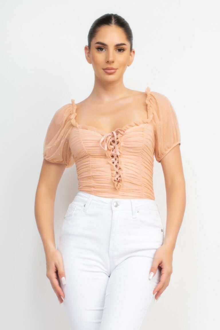 Shirred mesh sleeve bodysuit
