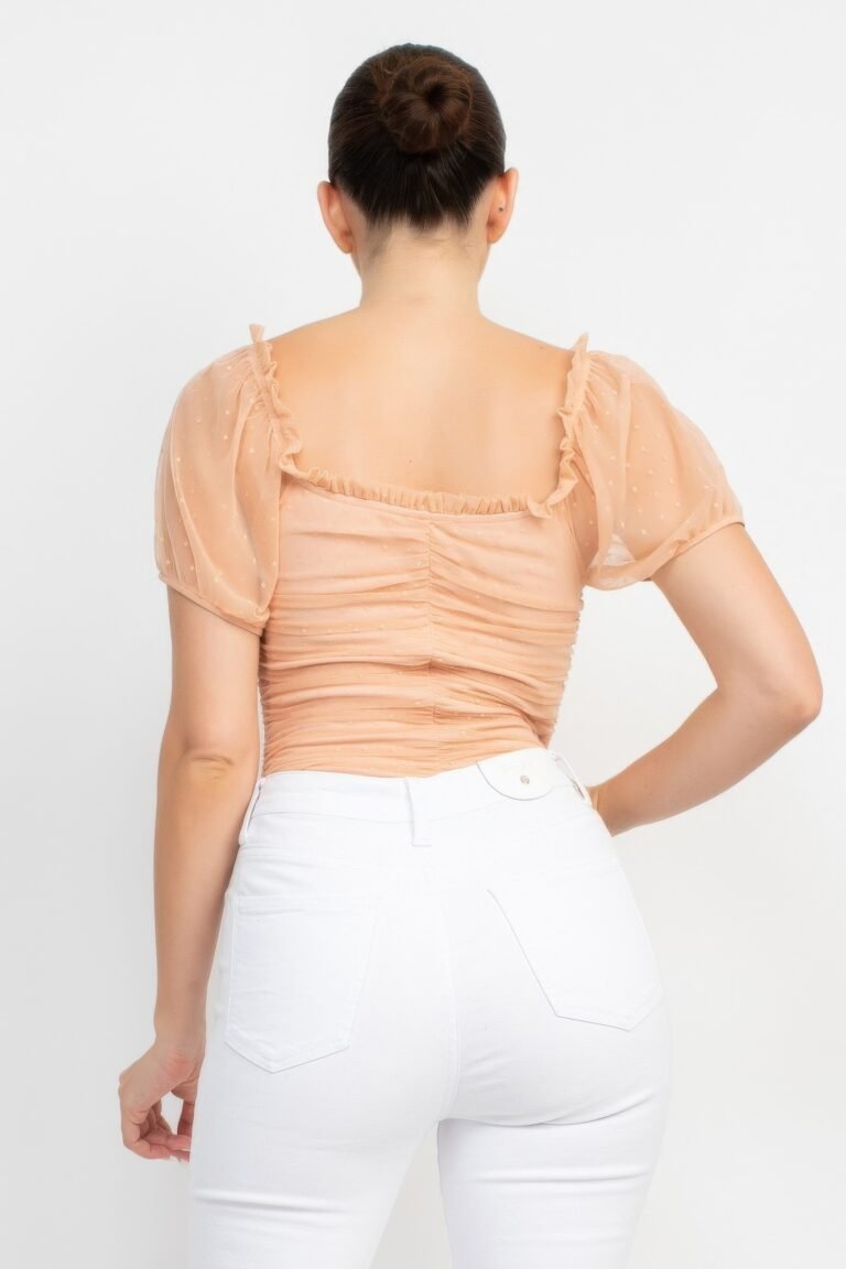 Shirred mesh sleeve bodysuit