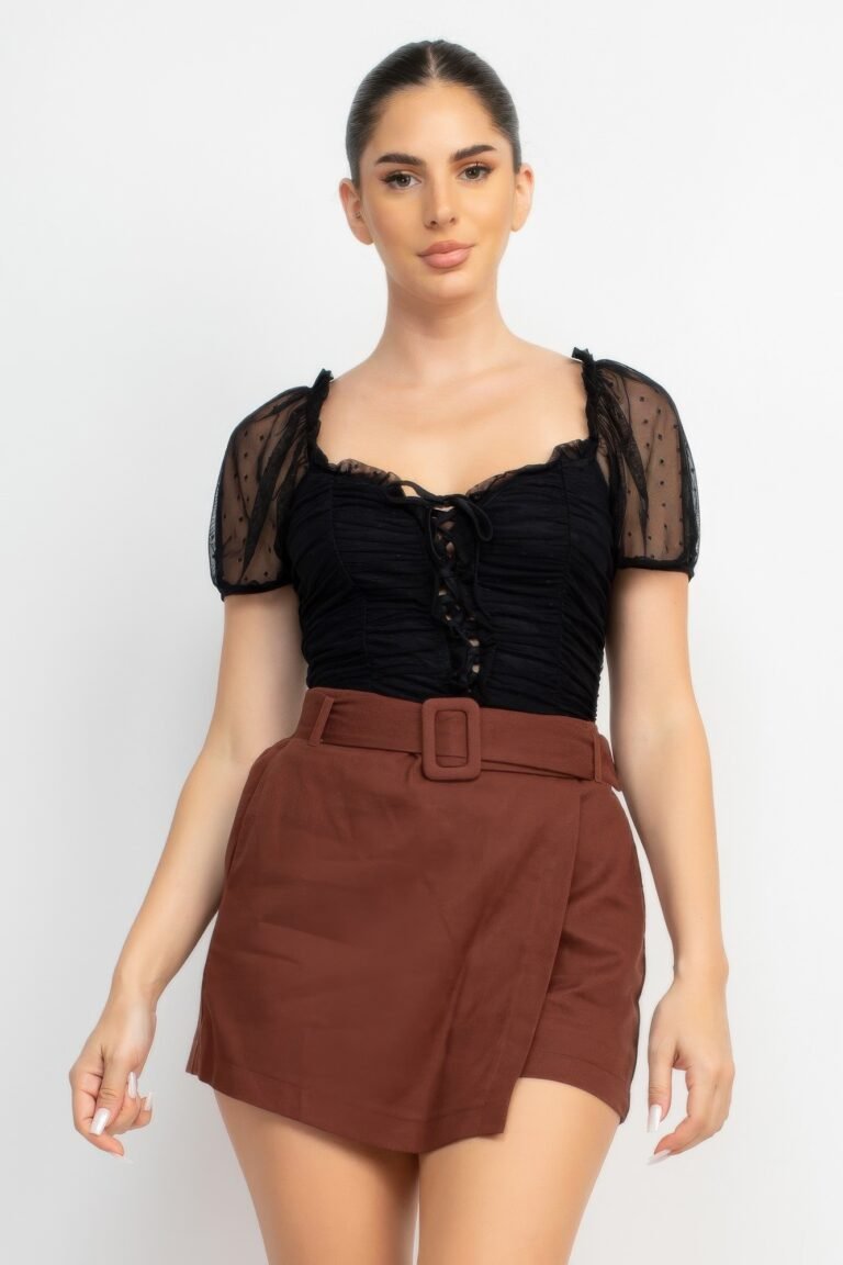 Shirred mesh sleeve bodysuit