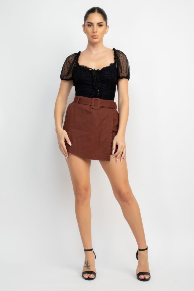 Shirred mesh sleeve bodysuit